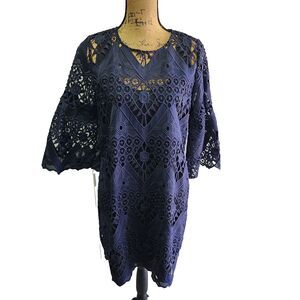 Mika Mindel Valentina Midnight Blue Dress Women SZ S NWT Open Lace Boho Feminine